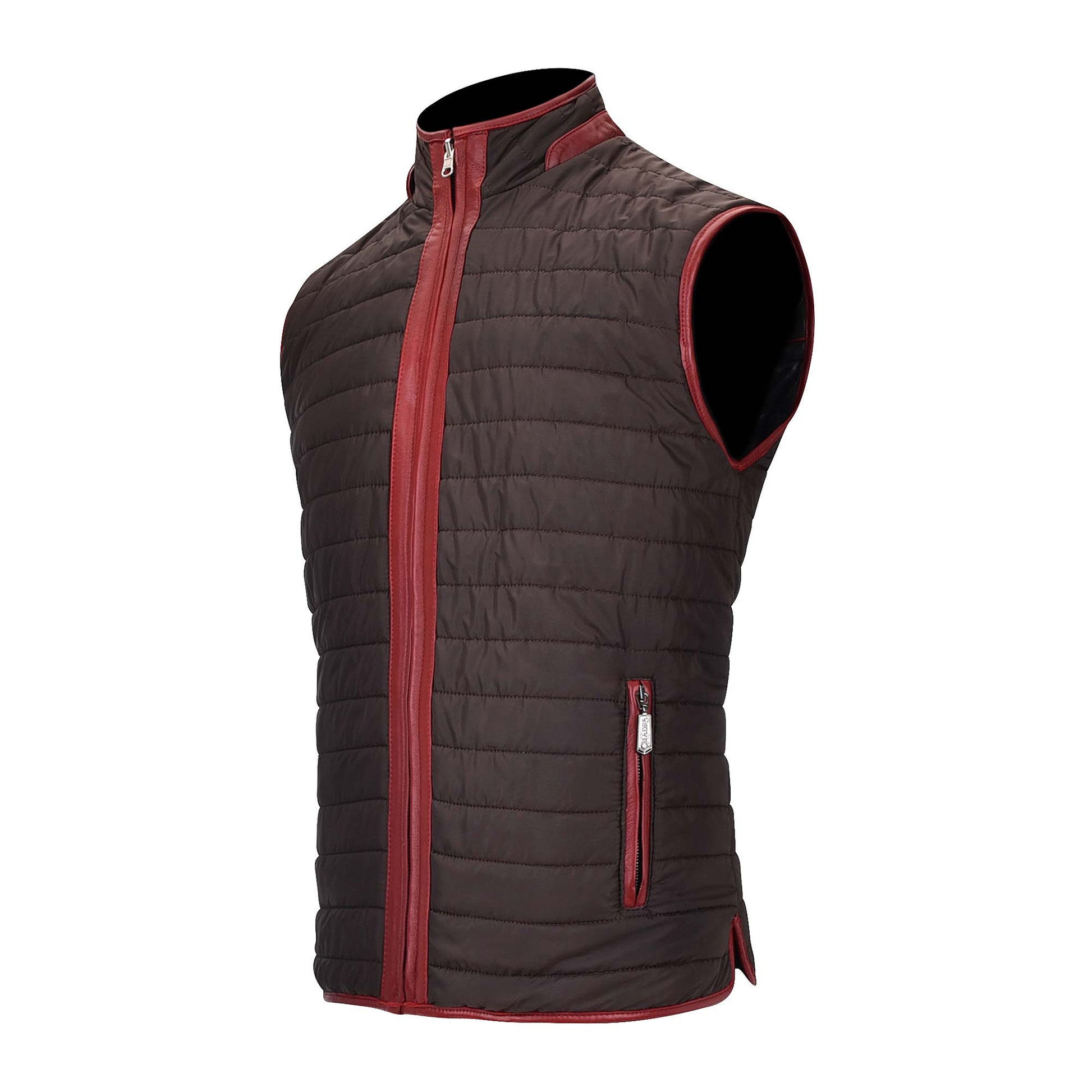 Reversivle warm padded fabric with touches of red in zippers