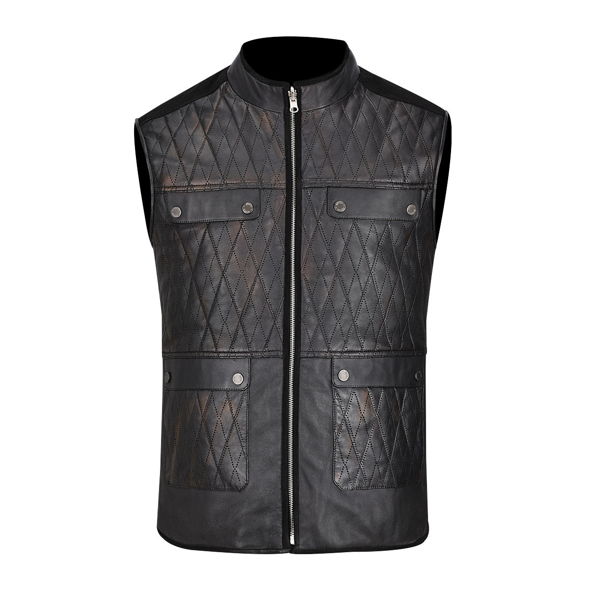 Reversible black leather vest, Cuadra Mens doble view - H302BOB ...