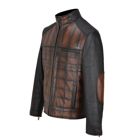 Hand-shaded finish brown leather jacket