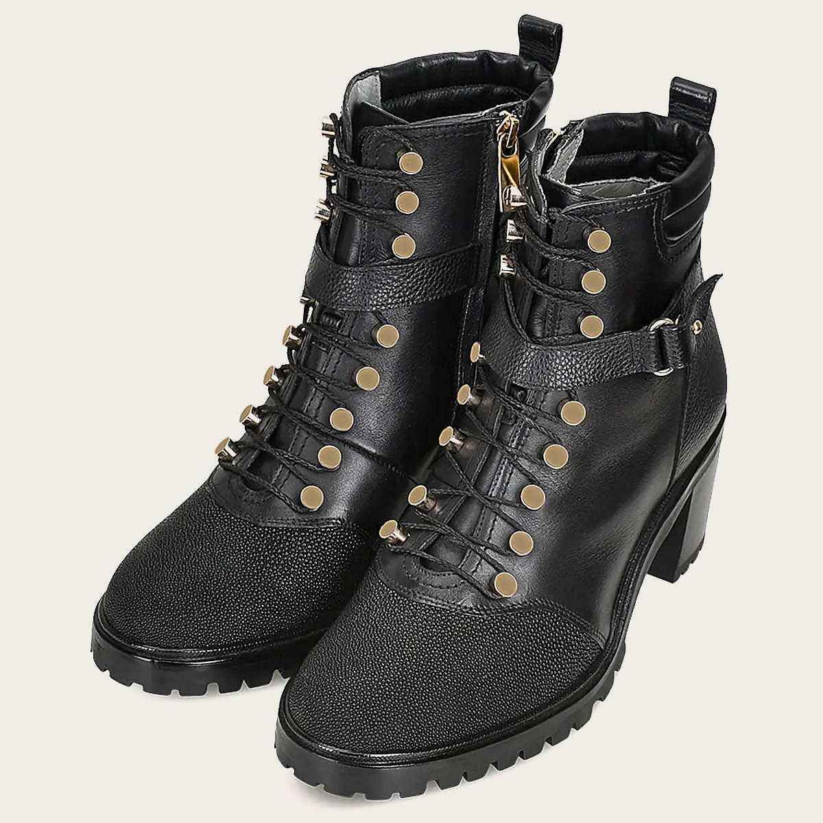 Inca black exotic leather bootie. Elevate your style with these sleek and unique boots. Order now for a bold fashion statement
