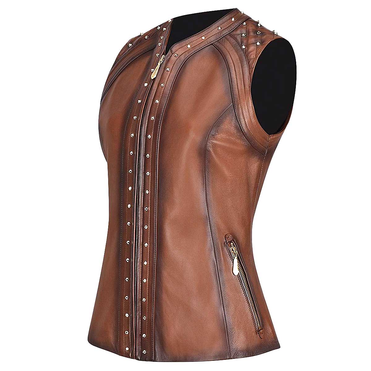 Shoulder pads leather vest, Brown vest for Womens - M289COC - Cuadra Shop