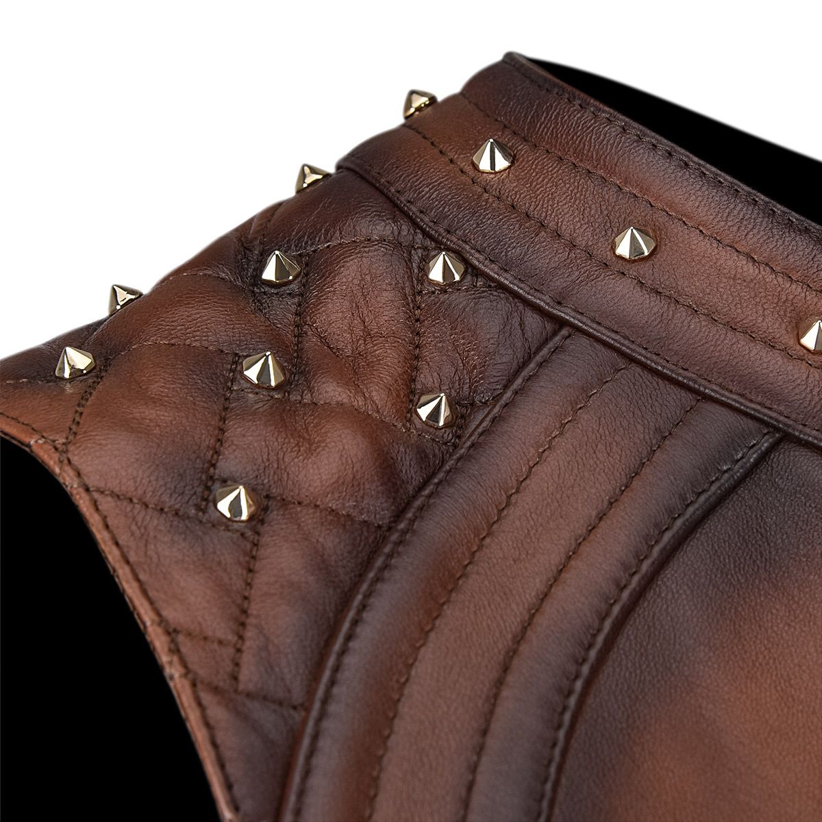 Womens Soulderpads brown leather vest