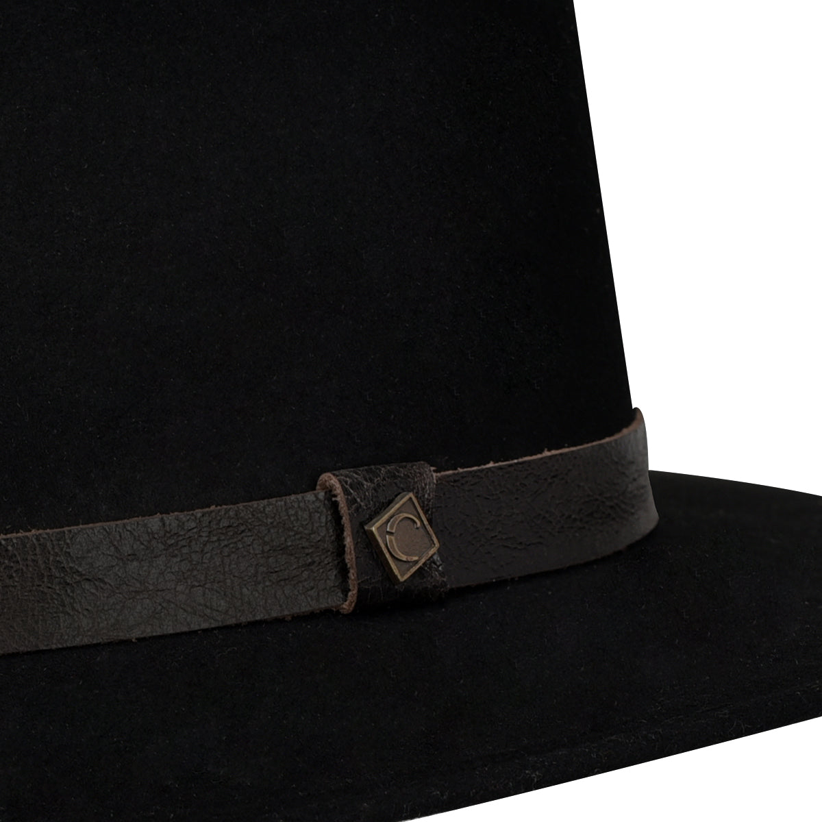 Sombrero Cuadra de lana negra con cintillo de cuero bovino
