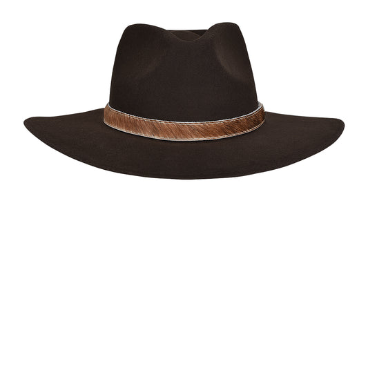 Sombrero Cuadra de lana café con cintillo de piel y pelo bovino