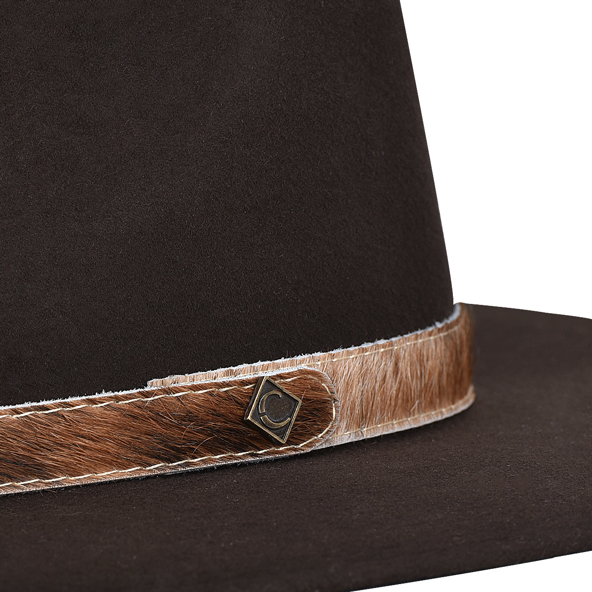Cuadra brown wool hat with bovine fur leather headband