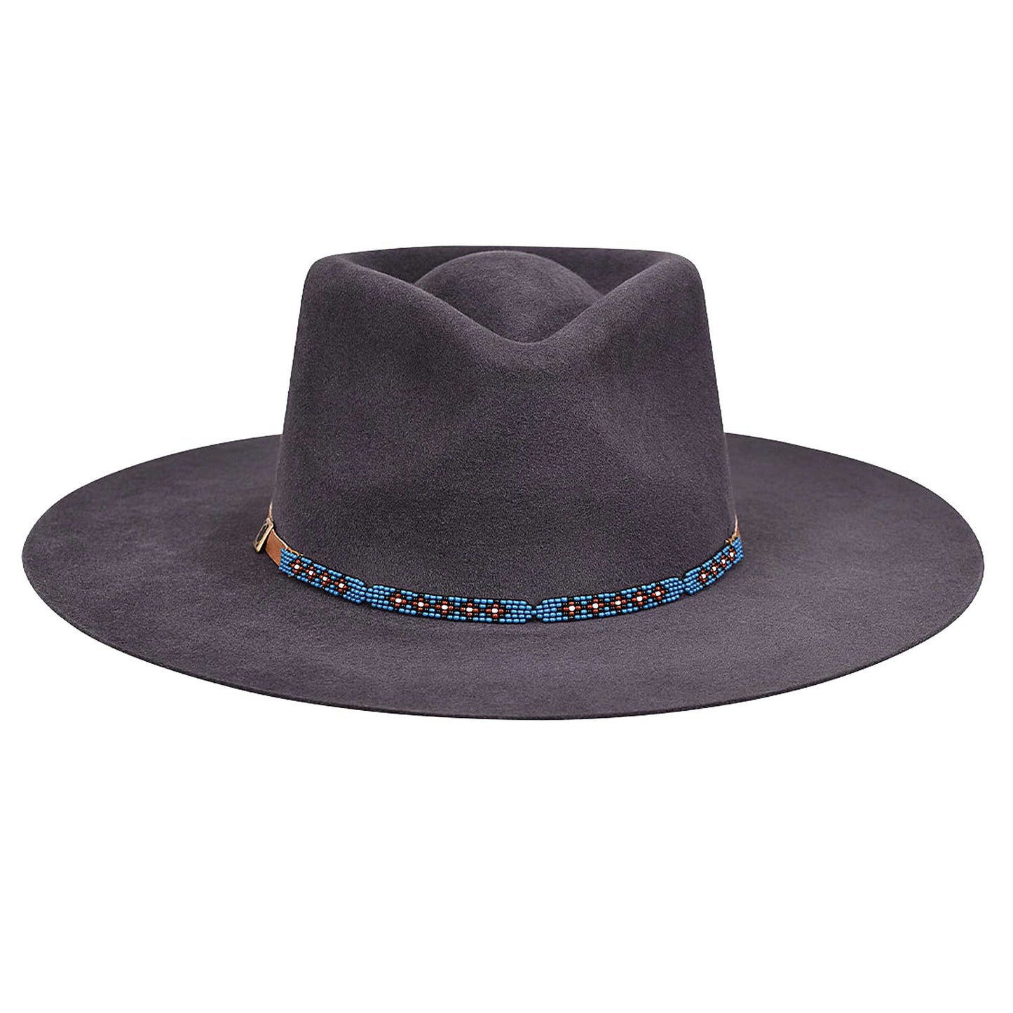Grey Fur Hat with Beaded Headband