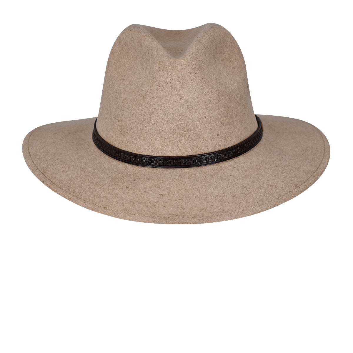 Sombrero Cuadra color arena con cintillo de piel