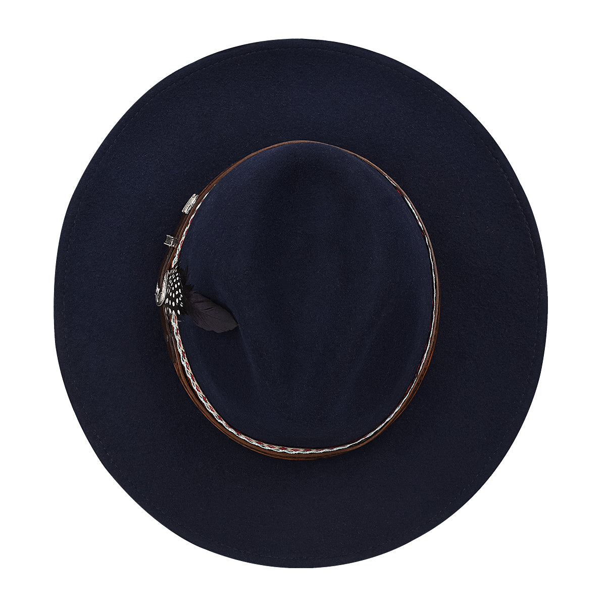 Sombrero Cuadra color azul con cintillo de tela y plumas