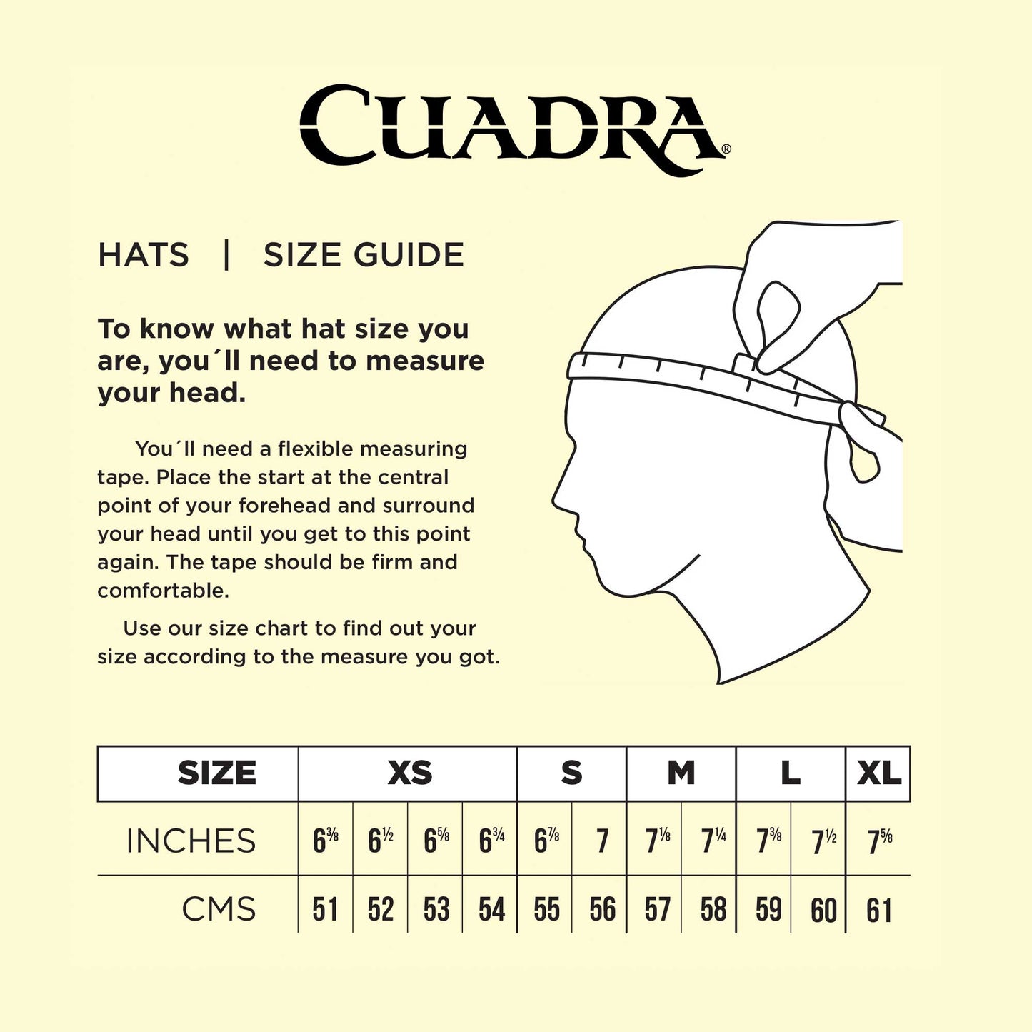 Cuadra's Hat SizeGuide