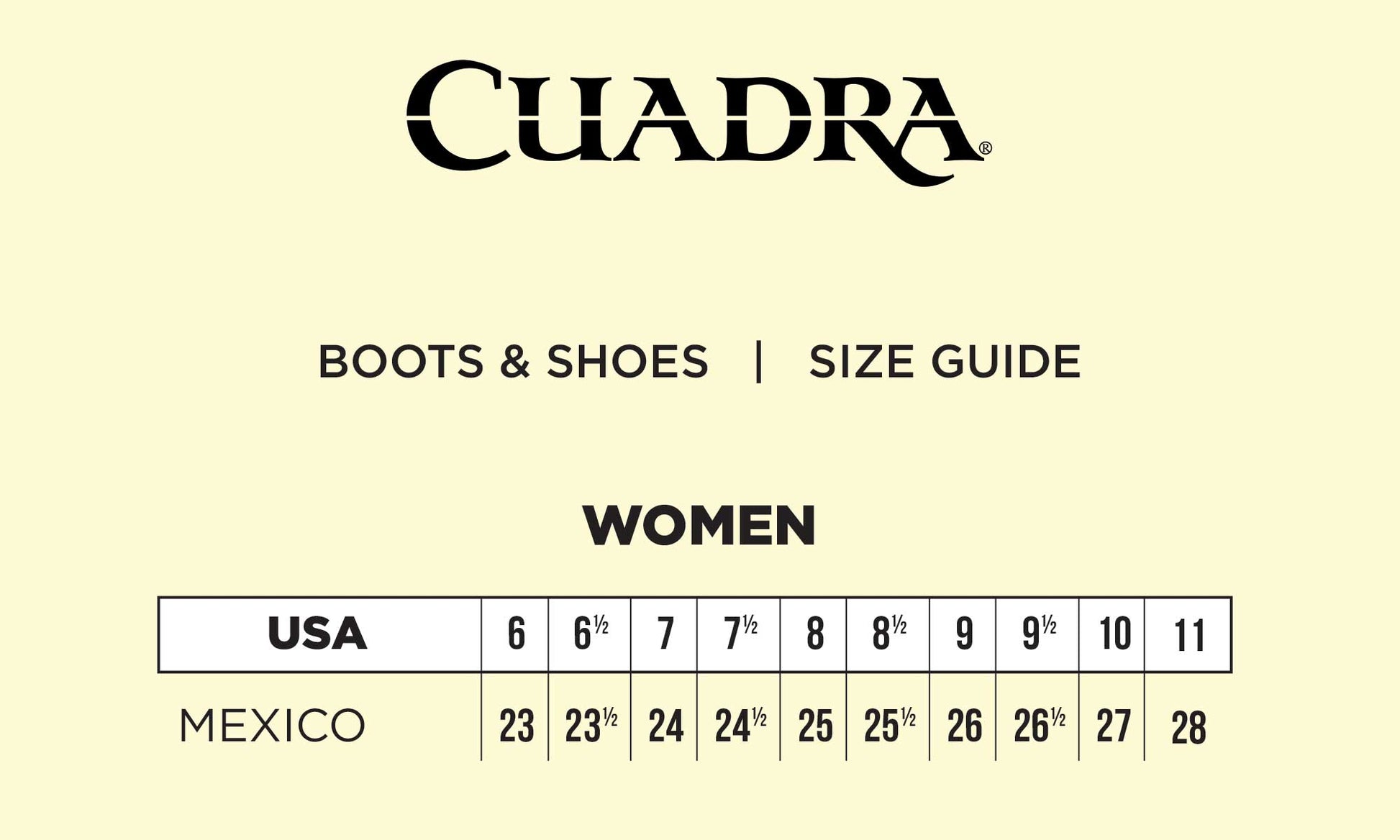 Cuadra Boots & Shoes Size Guide