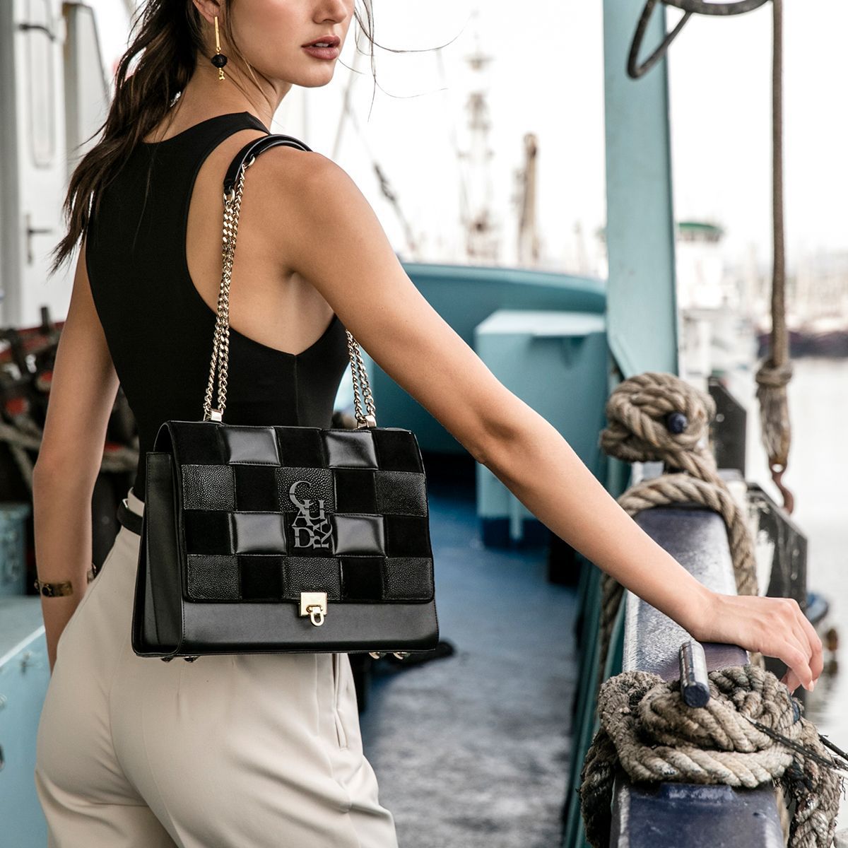Style your Black exotic leather handbag