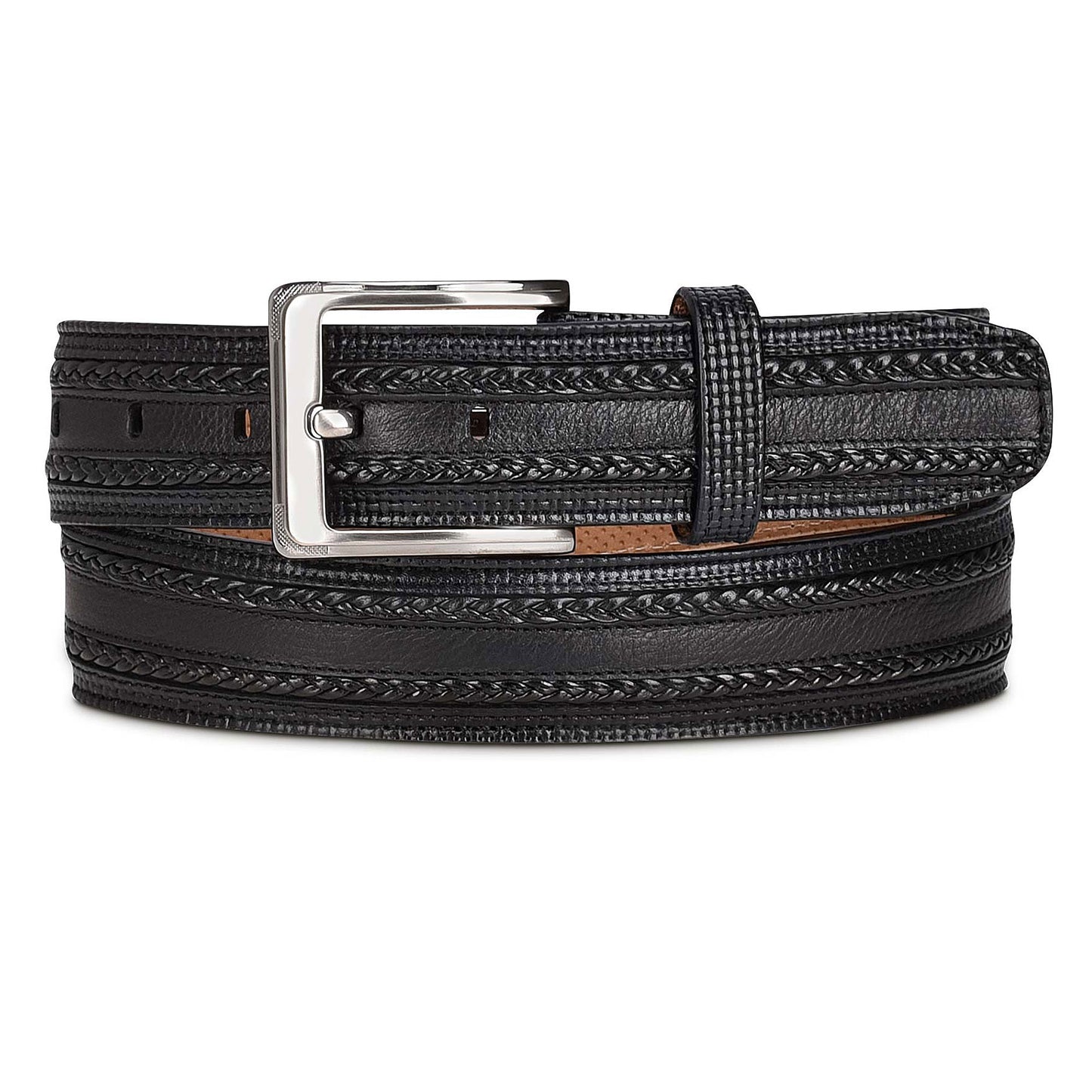 Engraved black dress leather belt 2