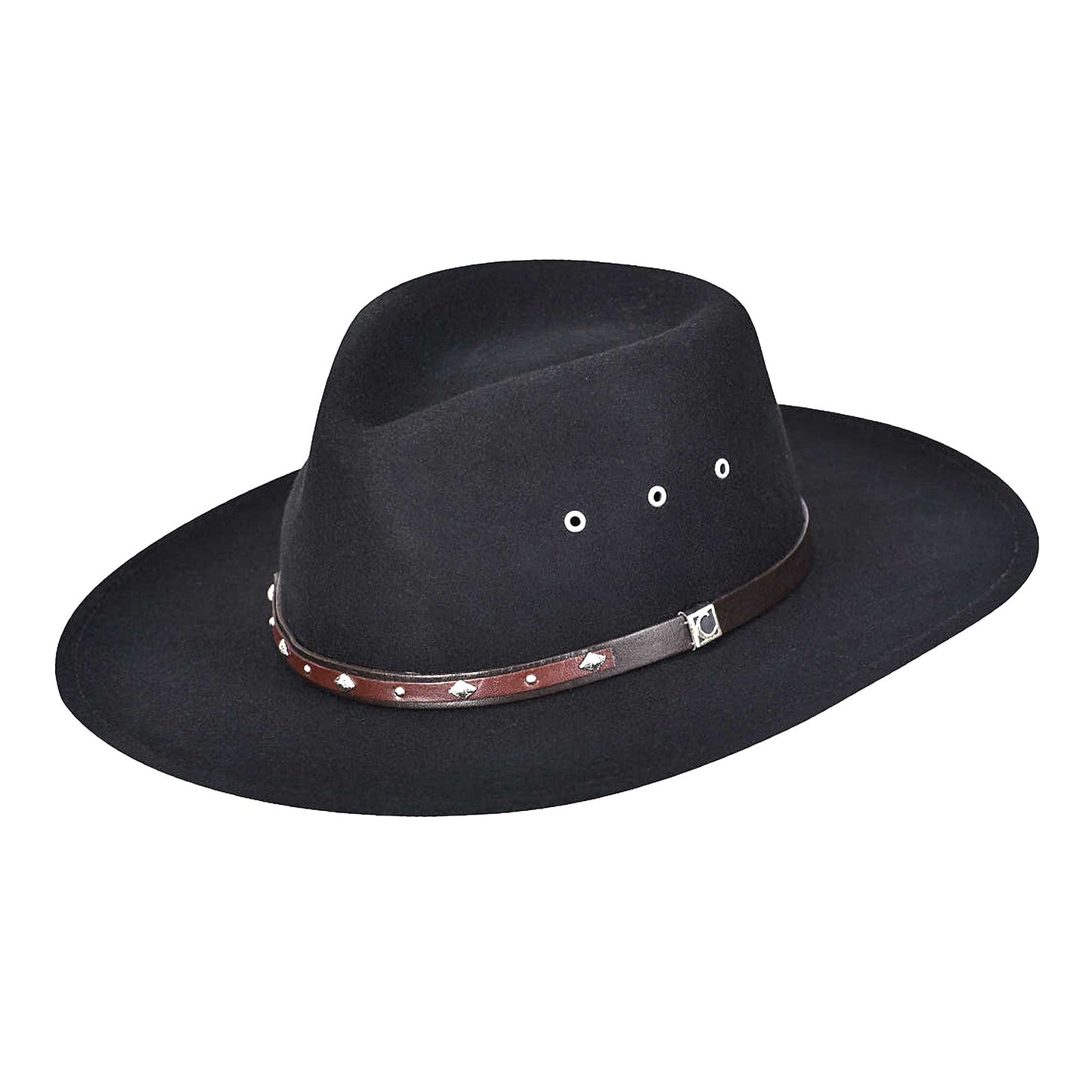 Sombrero Cuadra Negro con cintillo de cuero y aplicaciones metálicas