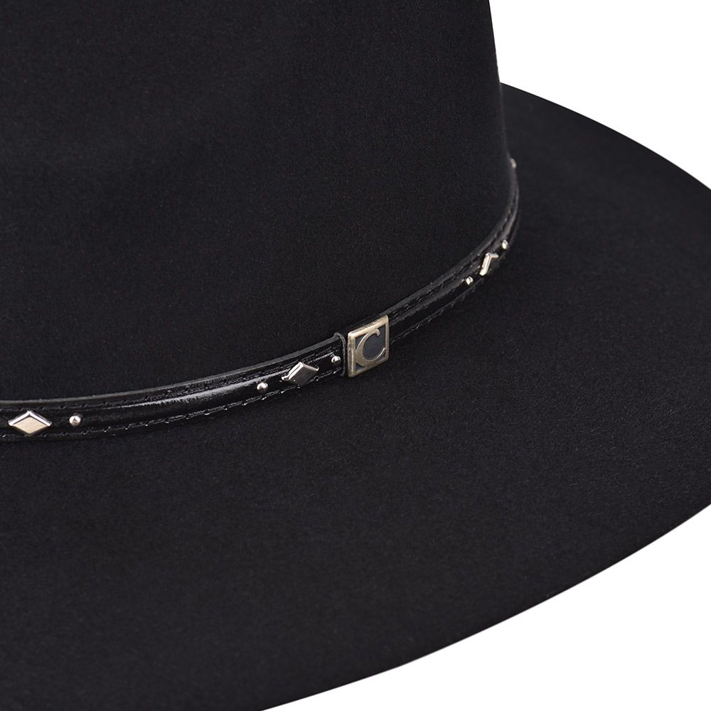 Sombrero estilo safari color negro con cintillo de piel